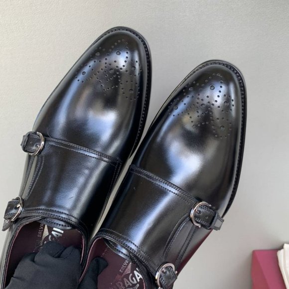 Authentic Salvatore Ferragamo Brighton Double Monk Strap Black Leather S… main image 6
